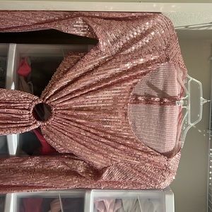 Open back pink sparkly long sleeve dress *NEVER WORN BEFORE*